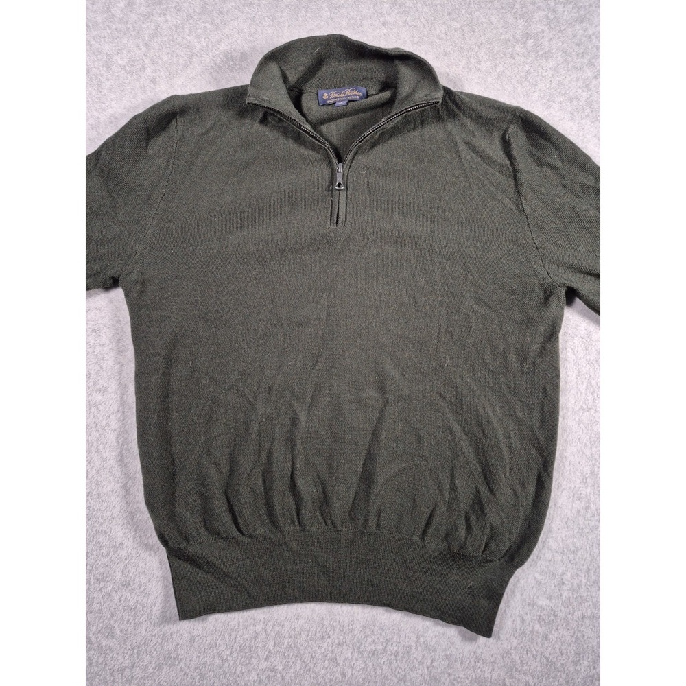 Brooks Brothers Sweater 1/4 Zip Men's L Brookstech Merino Wool Green Preppy - Picture 3 of 6